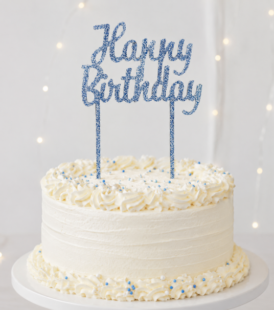 Cake Topper - Acrylic Glitter Blue Happy Birthday