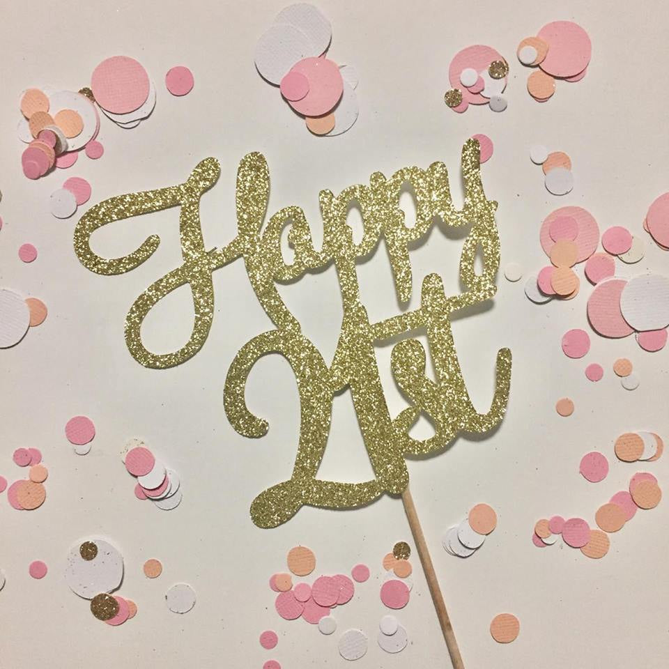Glitter Cake Topper Happy 21st Gold