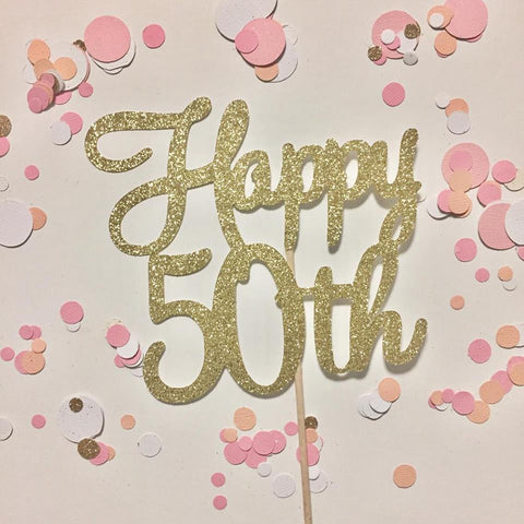 Glitter Cake Topper Happy 50th Gold
