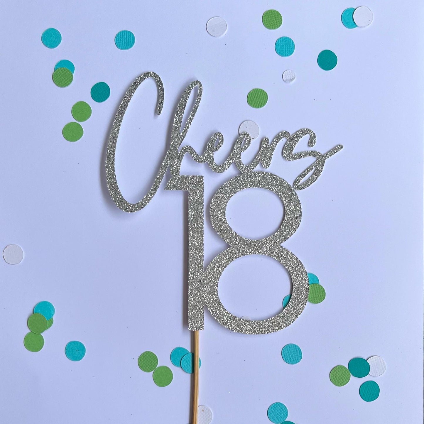 Glitter Cake Topper Cheers 18 Silver