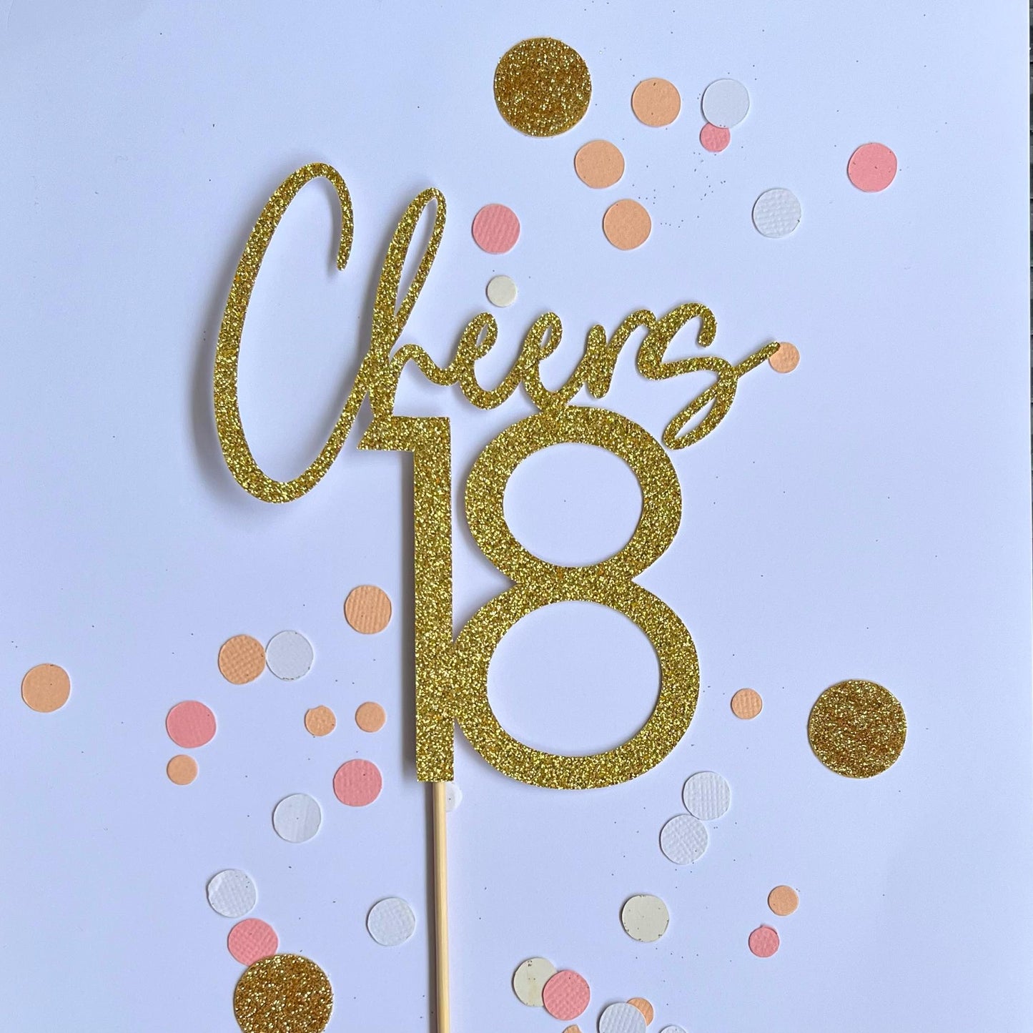 Glitter Cake Topper Cheers 18 Gold
