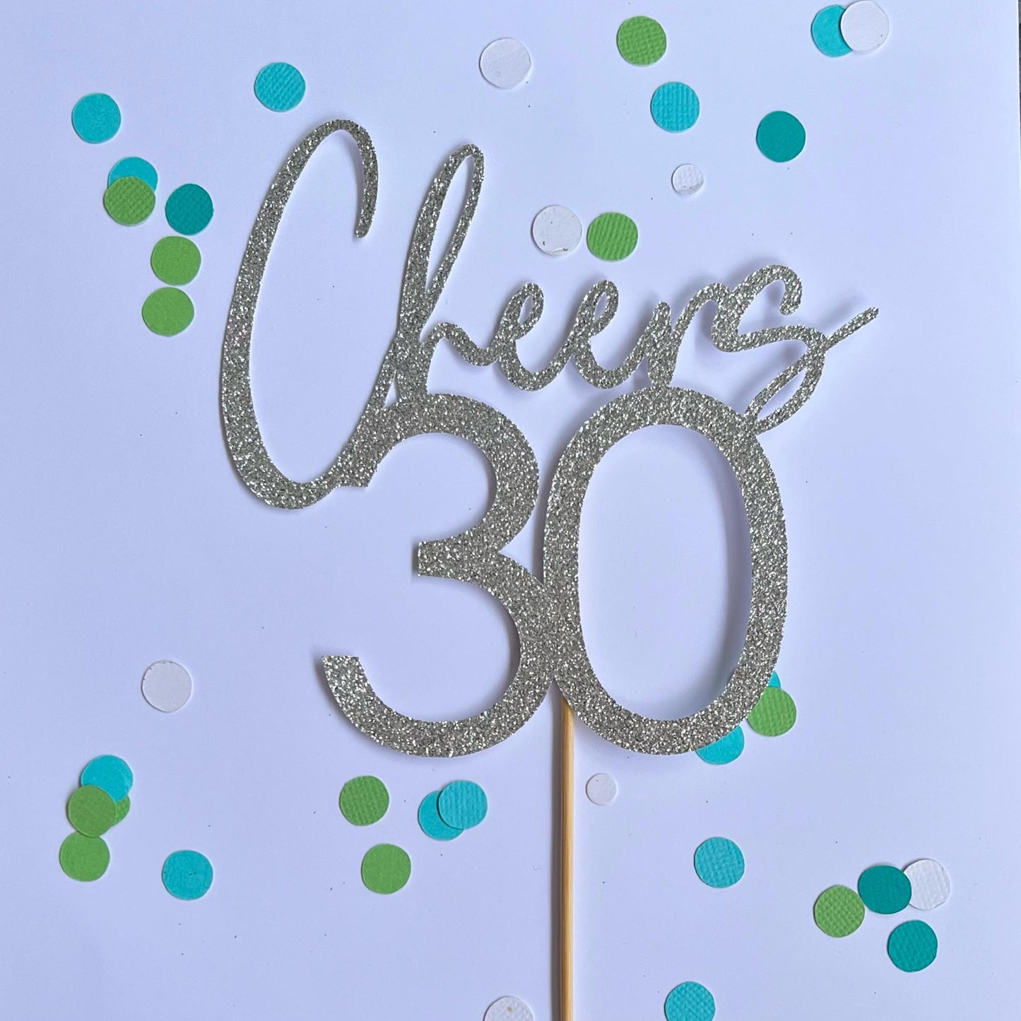 Glitter Cake Topper Cheers 30 Silver