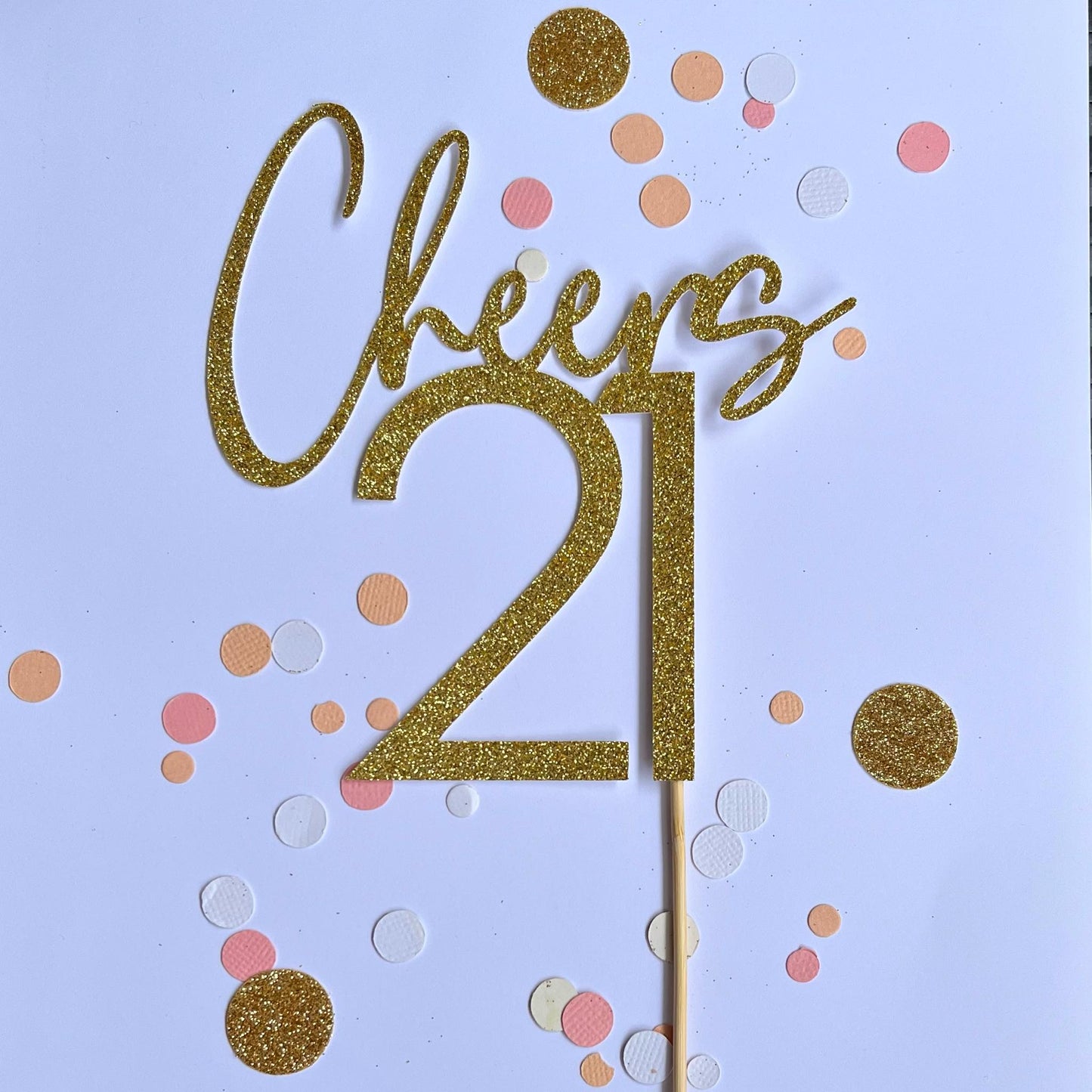 Glitter Cake Topper Cheers 21 Gold