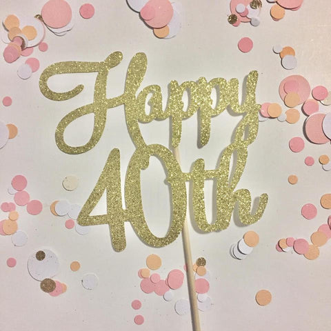 Glitter Cake Topper Happy 40th Gold