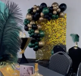 Shimmer Wall Hire - Gold with Balloon Garland