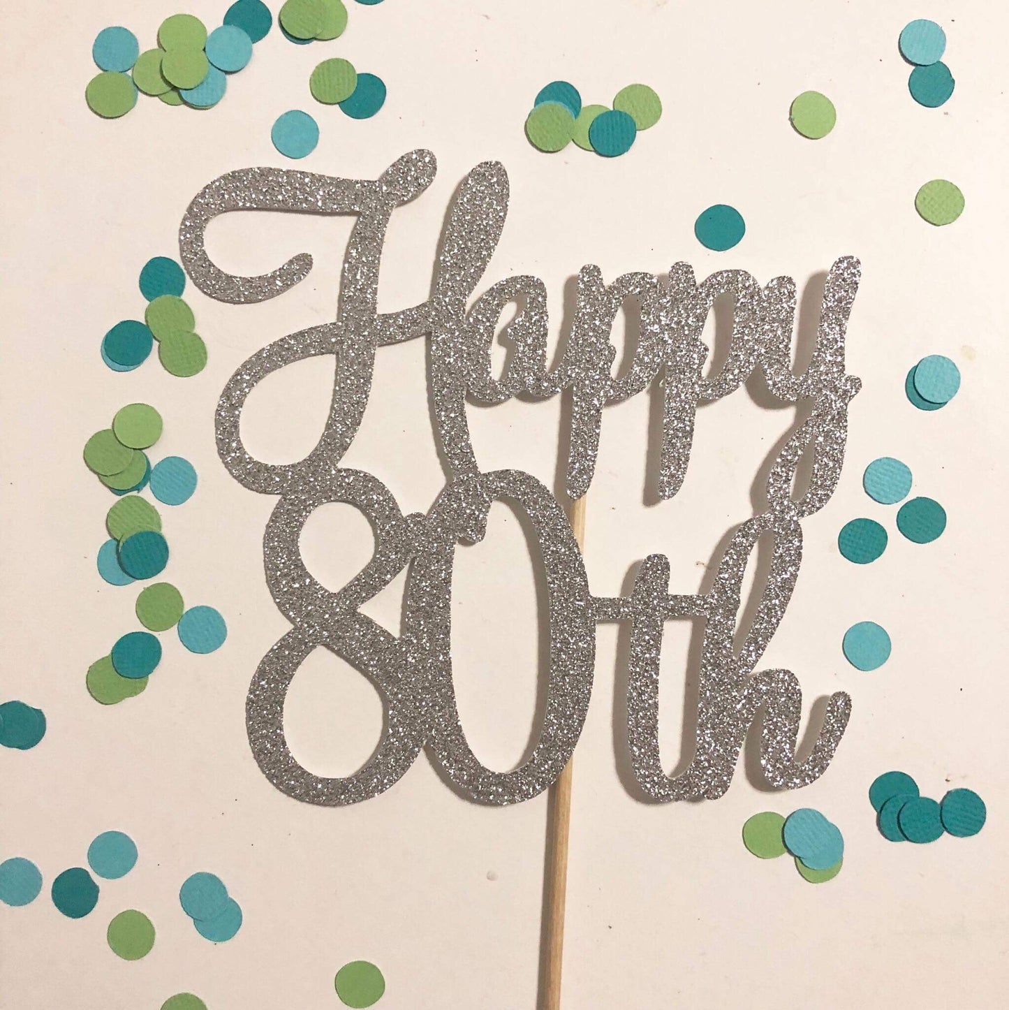 Glitter Cake Topper Happy 80th Silver