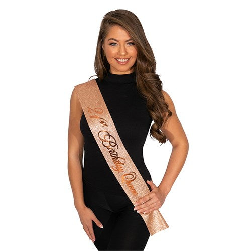 21st Birthday Queen Glitter Sash Rose Gold