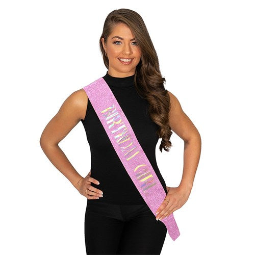 Birthday Girl Glitter Sash Pink