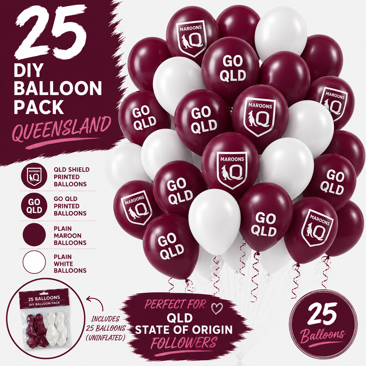 QLD Pk25 DIY Latex Balloons (uninflated)