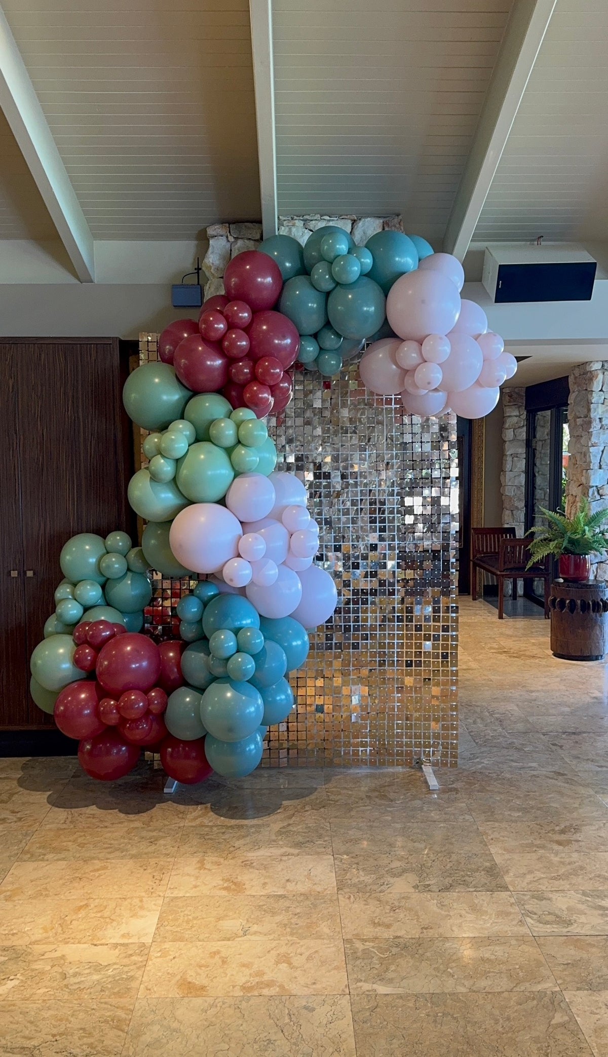 Shimmer Wall Hire - Rose Gold with Balloon Garland