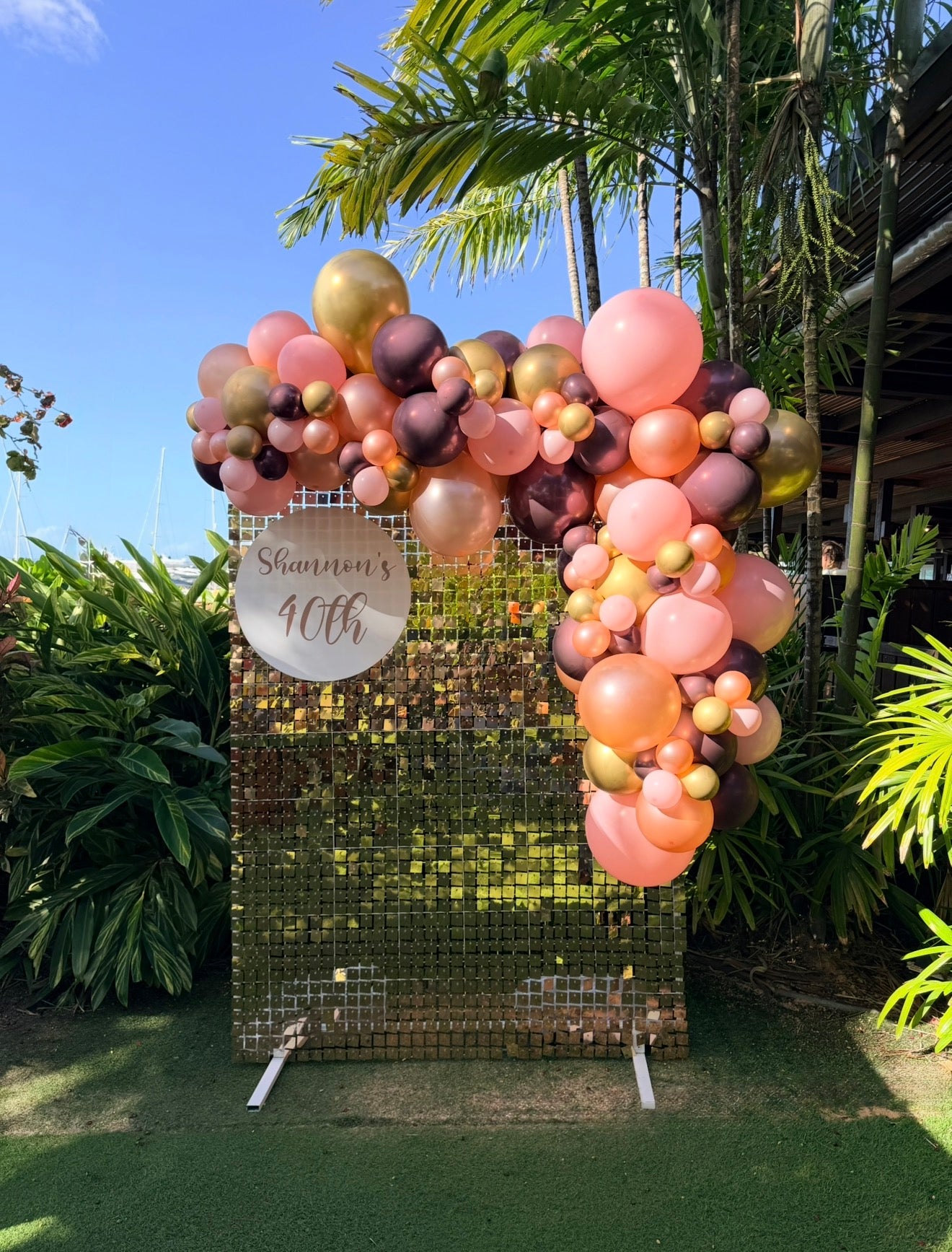 Shimmer Wall Hire - Rose Gold with Balloon Garland