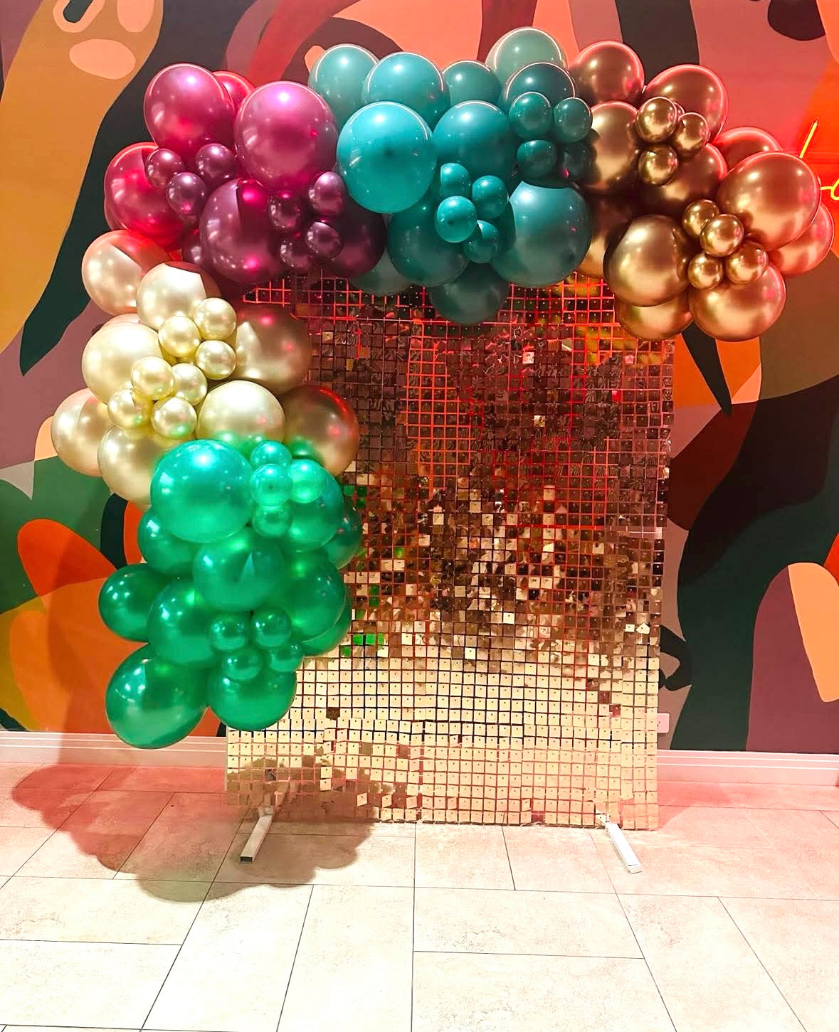 Shimmer Wall Hire - Rose Gold with Balloon Garland