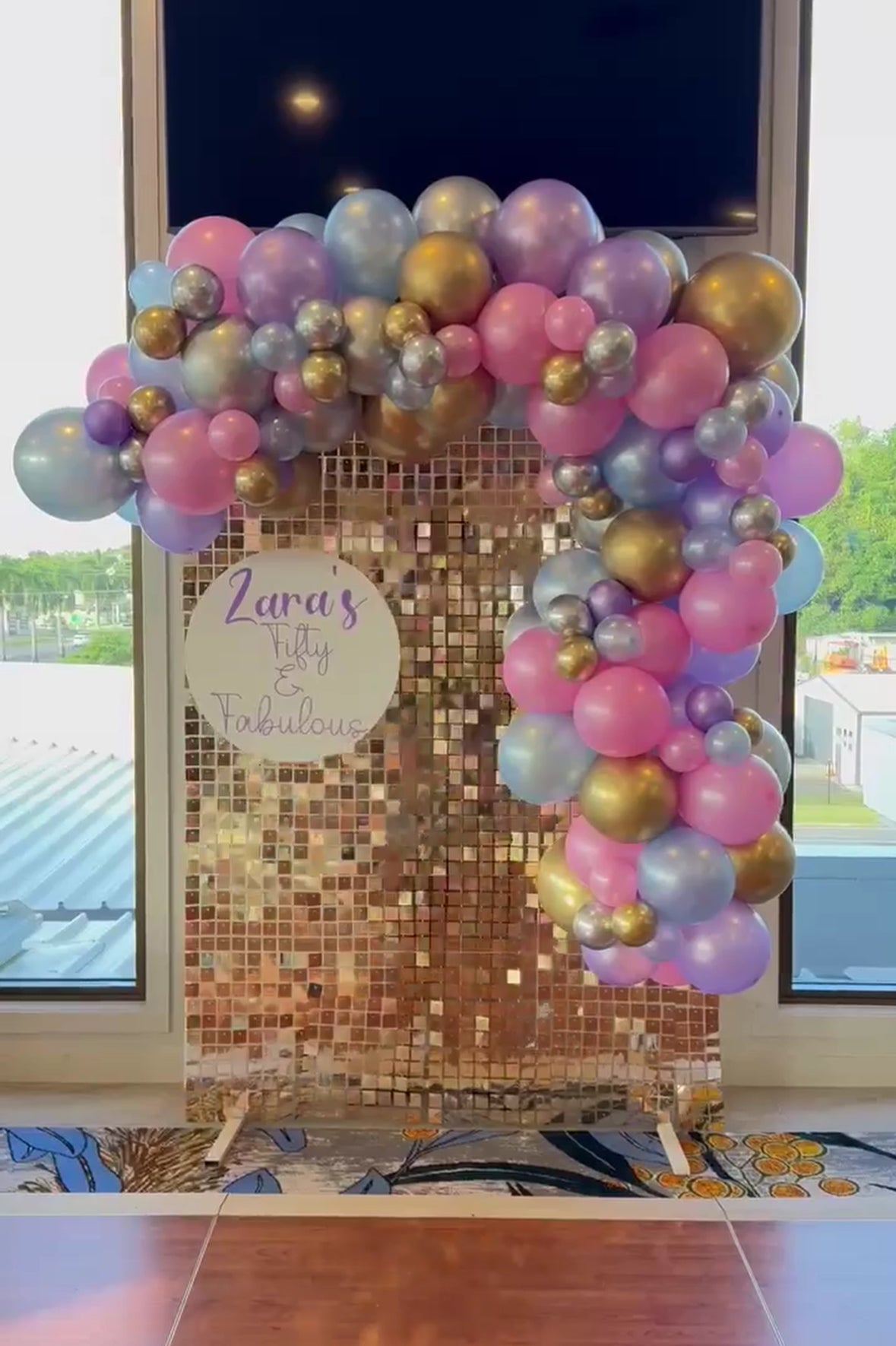 Shimmer Wall Hire - Rose Gold with Balloon Garland