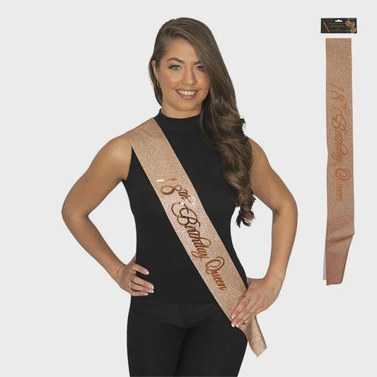 18th Birthday Queen Glitter Sash Rose Gold