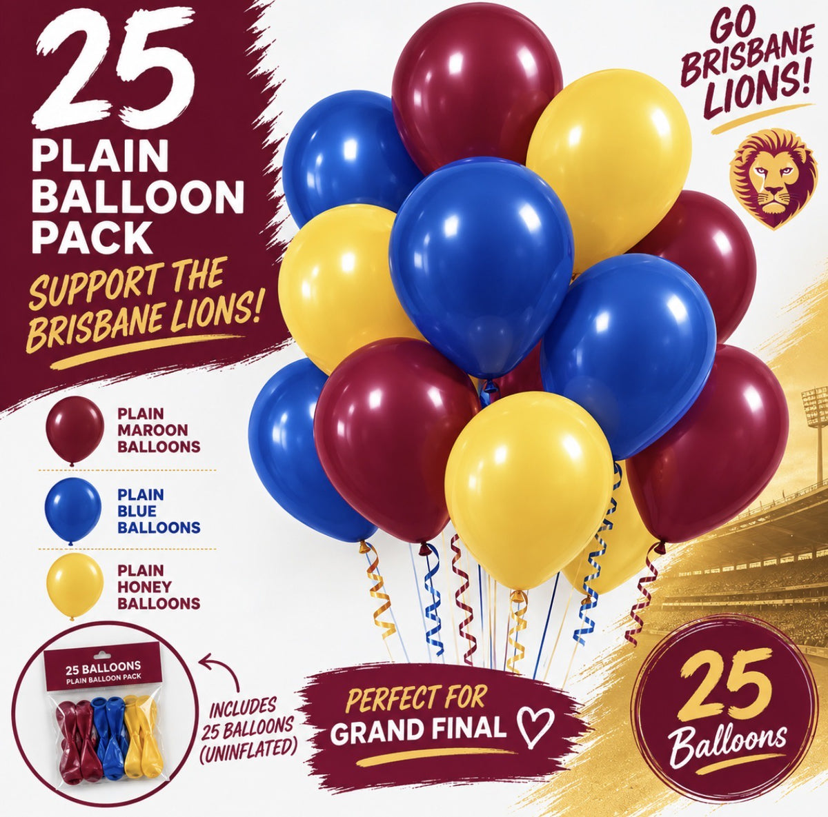Pk25 Balloons Maroon, Blue, Honey (Lions)