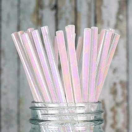 Paper Straw Iridescent White/Pink