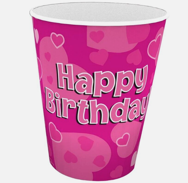 Pink Hearts Happy Birthday Cups