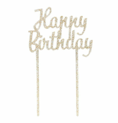 Cake Topper - Acrylic Glitter Gold Happy Birthday