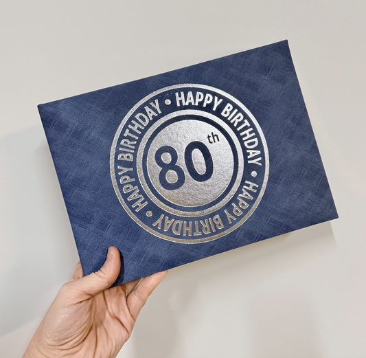 Guest Book 80th Navy/Silver in Box