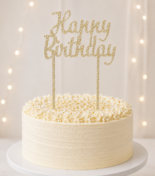 Cake Topper - Acrylic Glitter Gold Happy Birthday