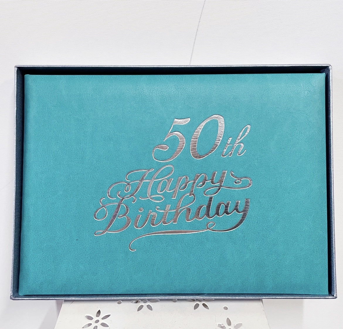 Guest Book 50th Teal/Silver in Box