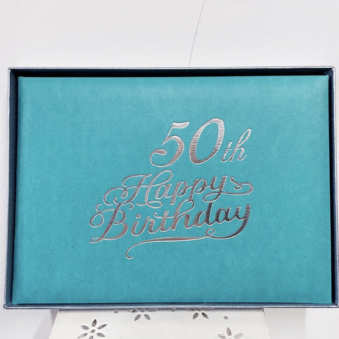 Guest Book 50th Teal/Silver in Box
