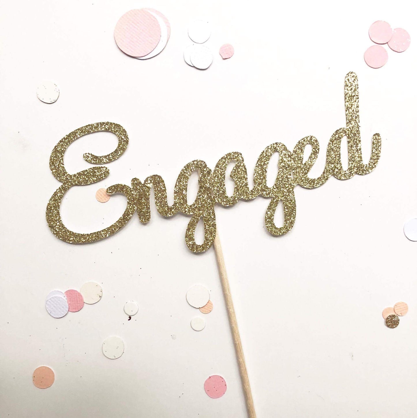 Glitter Cake Topper Engaged Gold