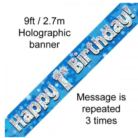 Foil Banner Happy 1st Birthday Blue