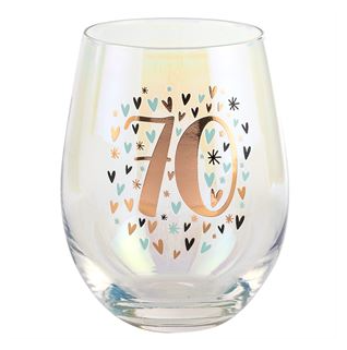 70th Stemless Wine Glass - Iridescent Rainbow