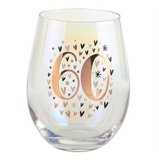 60th Stemless Wine Glass - Iridescent Rainbow