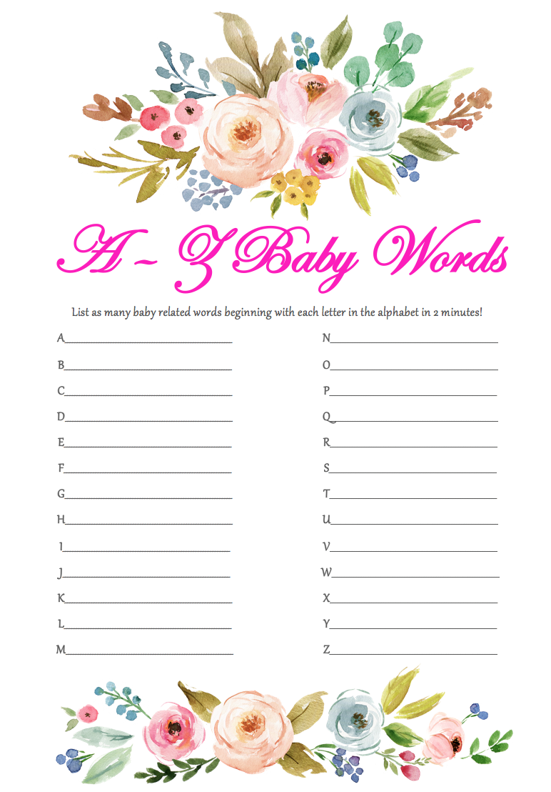 Game Baby Shower A-Z Baby Words Pk8