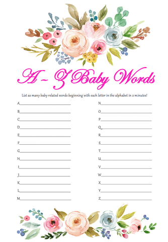 Game Baby Shower A-Z Baby Words Pk8