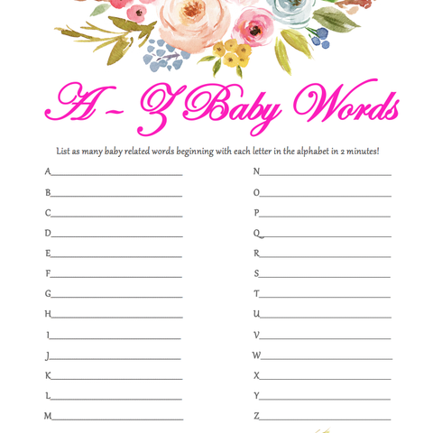 Game Baby Shower A-Z Baby Words Pk8