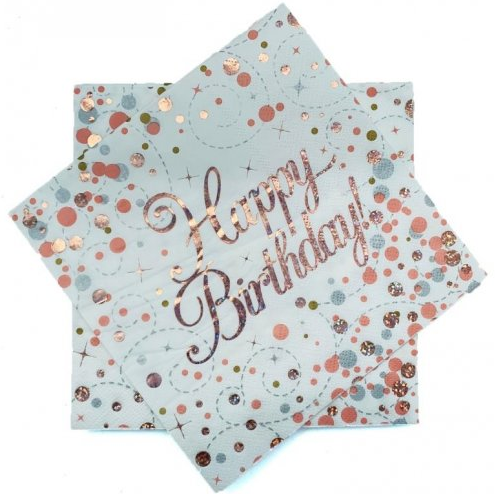 Napkins Happy Birthday Rose Gold Sparkling Fizz