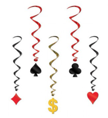 Hanging Whirls Card Suits & Dollar Sign