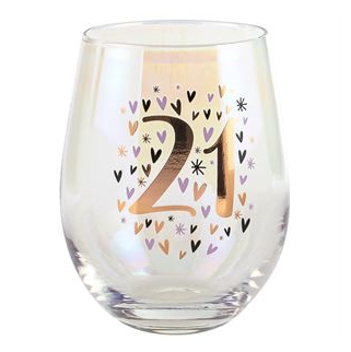 21st Stemless Wine Glass - Iridescent Rainbow