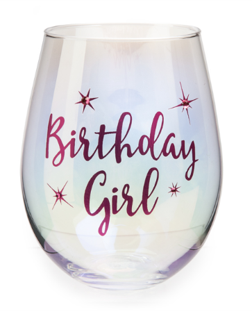 Iridescent Stemless Glass "Birthday Girl"