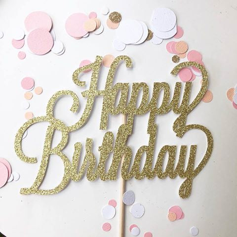 Glitter Cake Topper Happy Birthday Gold