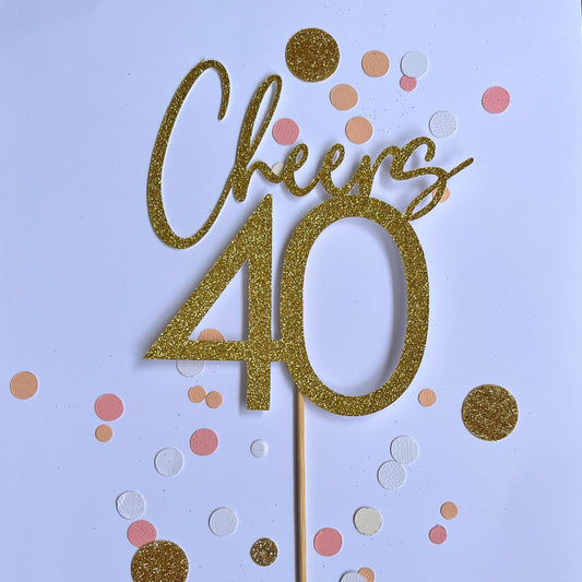 Glitter Cake Topper Cheers 40 Gold