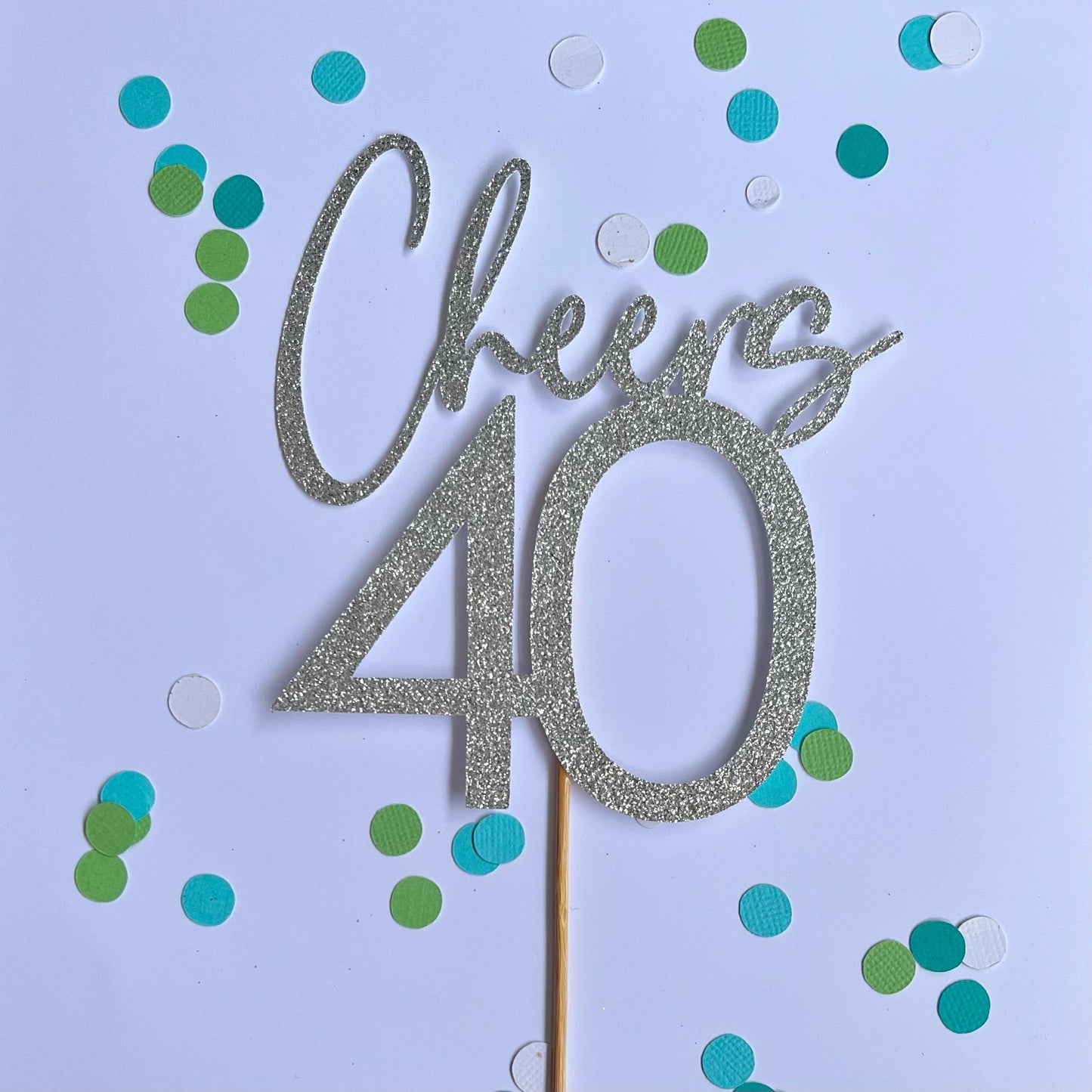 Glitter Cake Topper Cheers 40 Silver