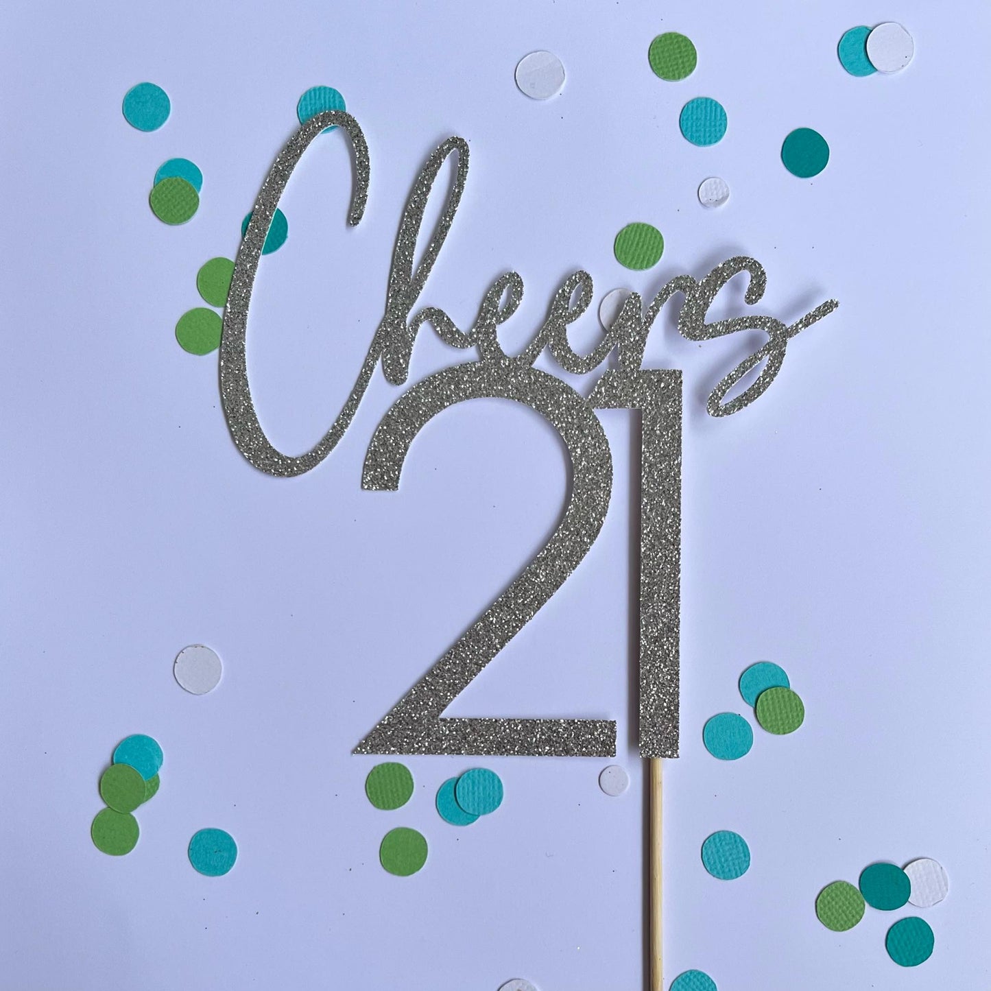 Glitter Cake Topper Cheers 21 Silver