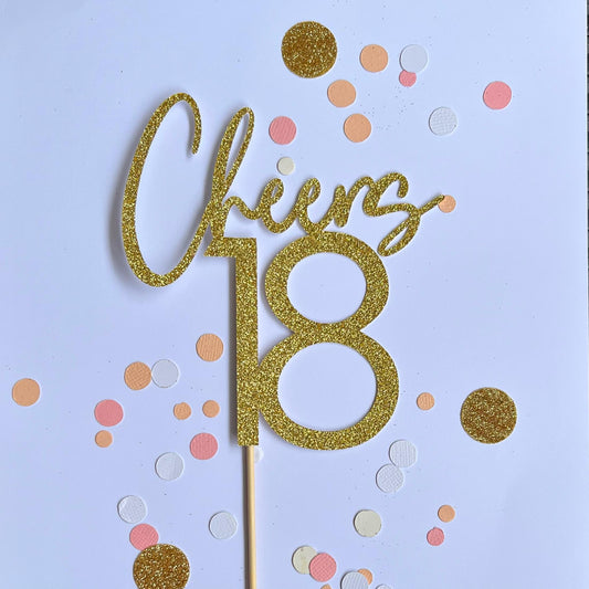 Glitter Cake Topper Cheers 18 Gold