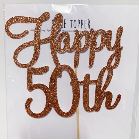 Glitter Cake Topper Happy 50th Rose Gold