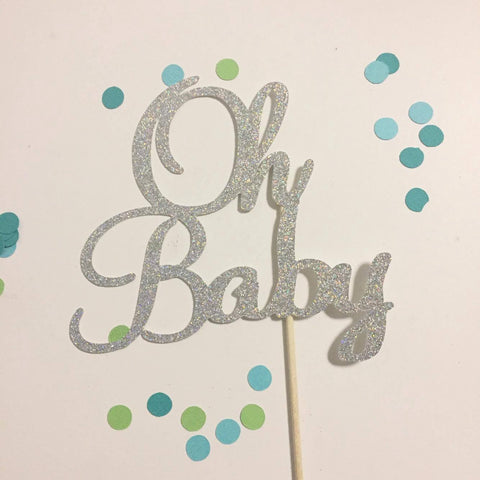 Glitter Cake Topper Oh Baby Silver