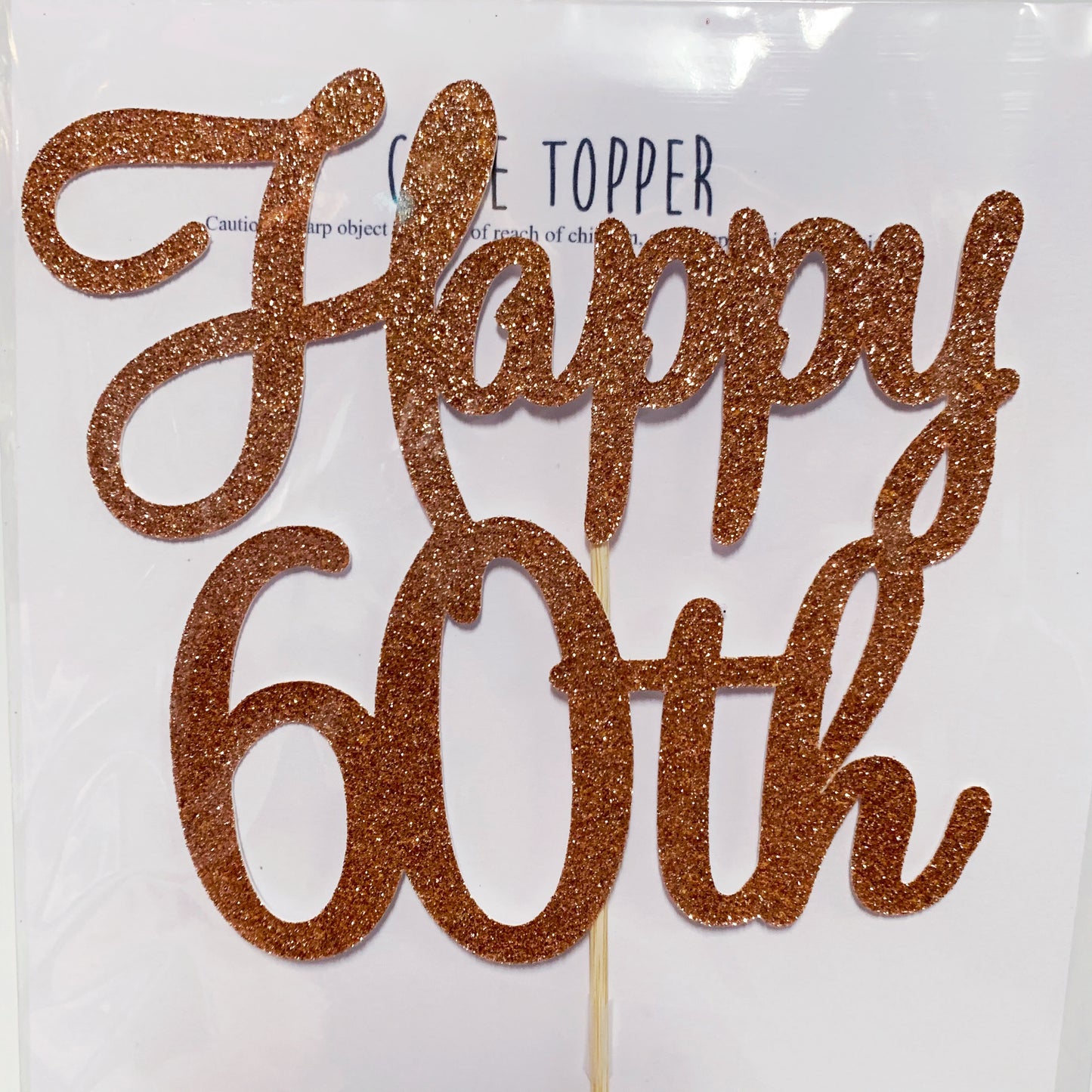 Glitter Cake Topper Happy 60th Rose Gold