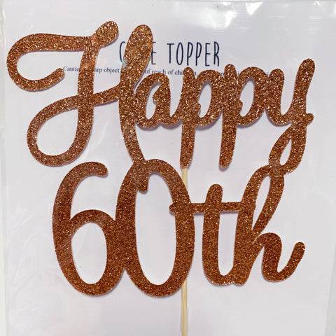 Glitter Cake Topper Happy 60th Rose Gold