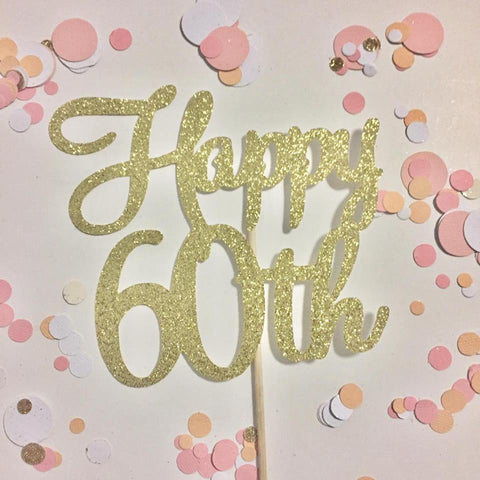 Glitter Cake Topper Happy 60th Gold