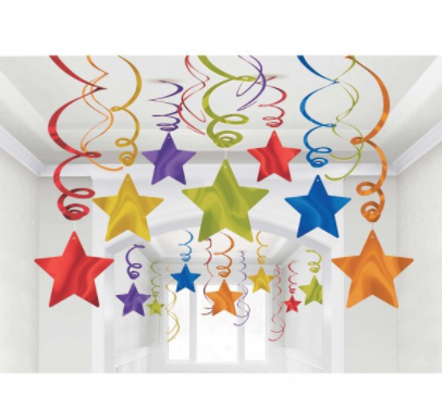 Swirling Star Decorations Rainbow Pk30