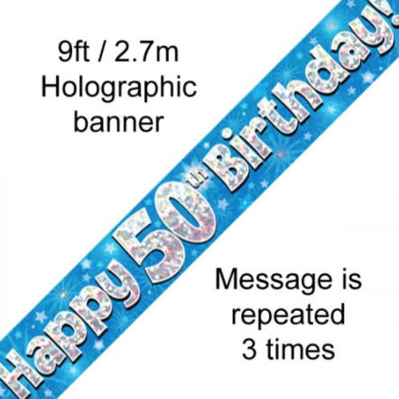 Foil Banner Happy 50th Blue