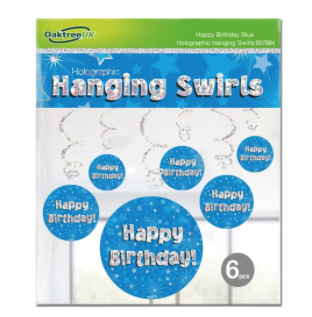 Hanging Swirl Decorations - Birthday Blue